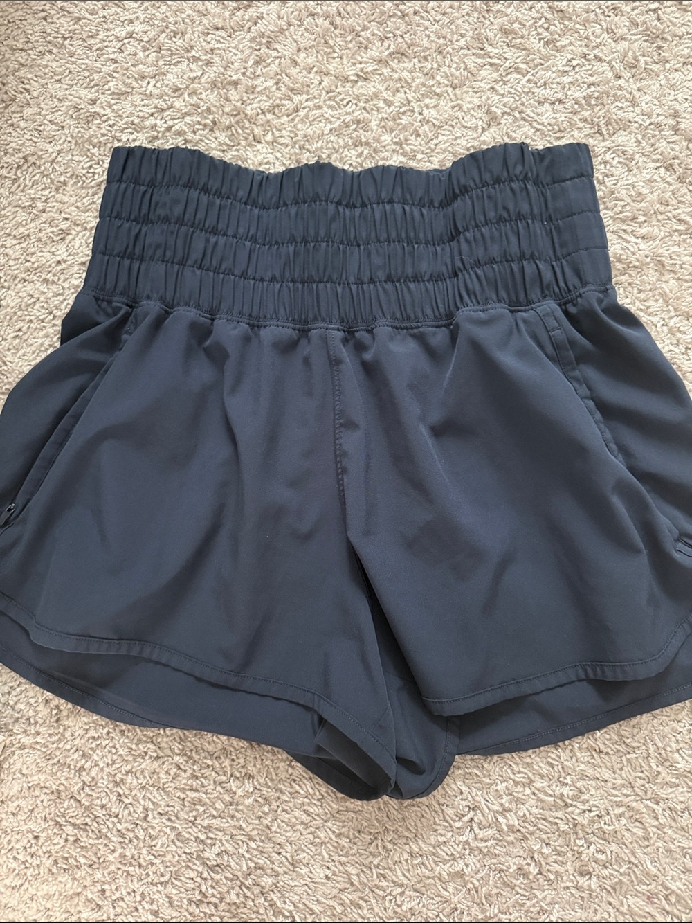 Abercrombie & Fitch Navy Smocked-Waist Athletic Shorts